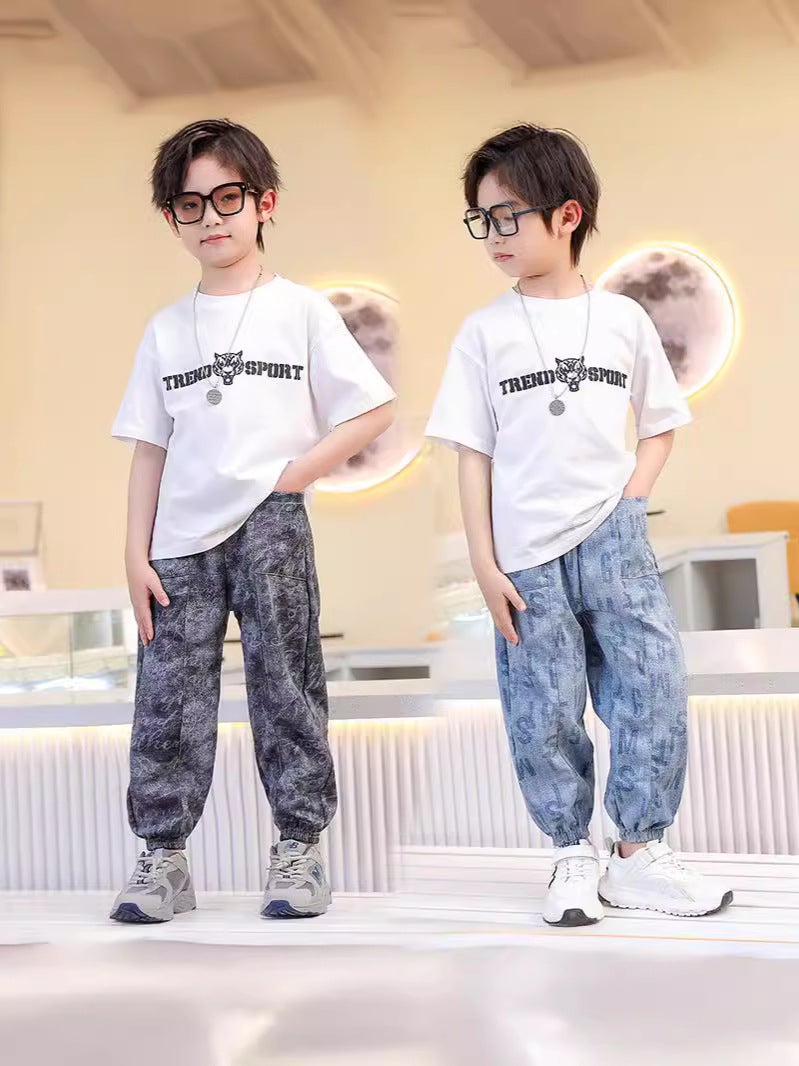 Children'S Pants Summer Imitation Cotton Jeans Boys And Girls Baby Pocket Ankle Pants For Outer Wear Anti-Mosquito Pants Tide Children'S Wear - Image 3