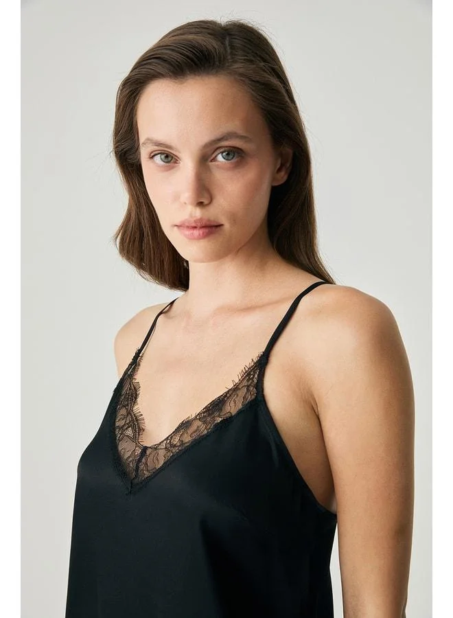 Penye Mood  Viscose satin-textured nightgown with lace details. for Women | Best Price UAE