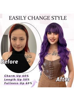 NAYOO Ayoo Long Purple Wigs With Bangs For Women Curly Wavy Hair Wigs Heat Resistant Synthetic Fiber Wigs For Daily Party Use 26 Inches (Ombre Purple)  - Image 5