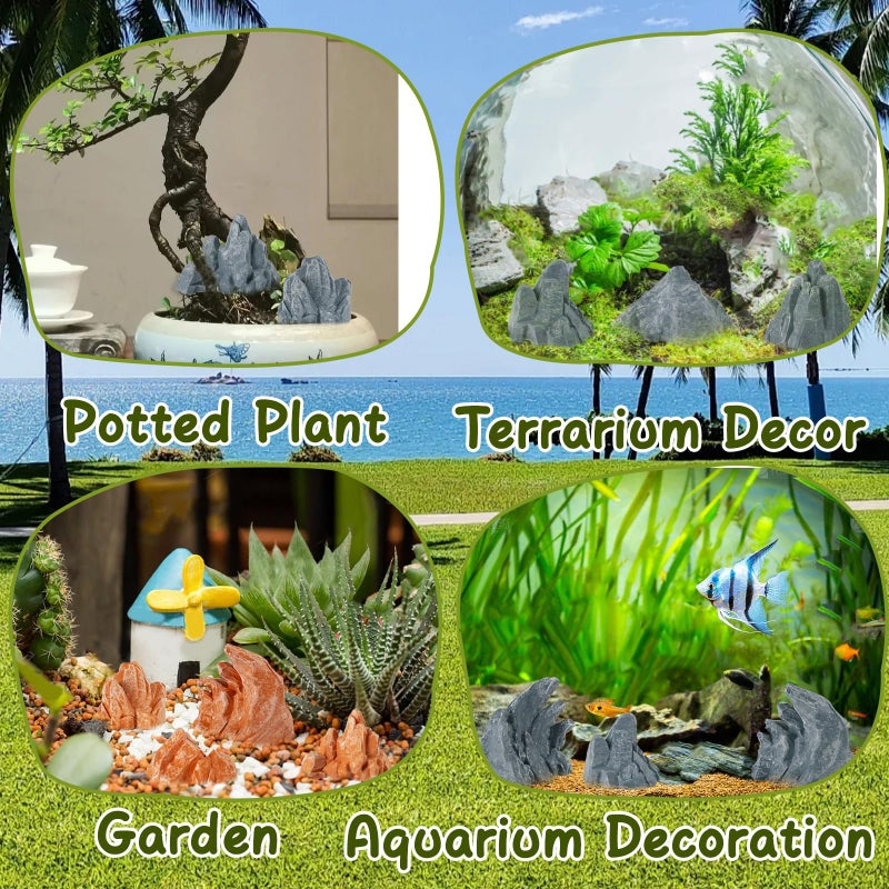 Warmtree 10 Pcs Simulation Rockery Diorama Rocks Stone for Diorama Supplies Miniature Terrain Fairy Garden Zen Garden Accessories Terrarium Decor Tank Aquarium Decoration (Grey) - Image 4