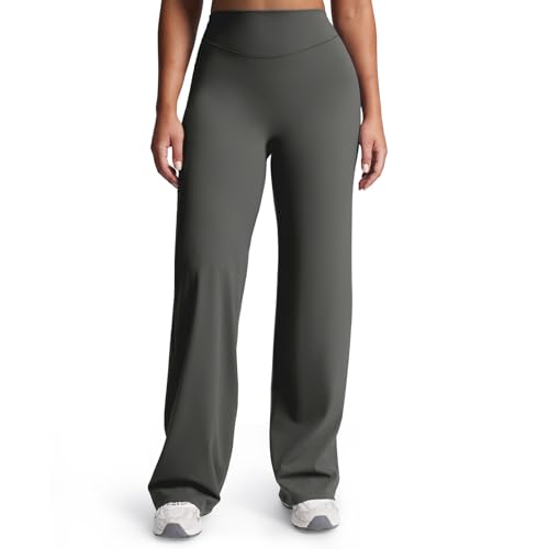Aoxjox Womens Velura Straight Leg Yoga Pants Buttery Soft PlushFlex MidWaist WideLeg for Workout Casual Leggings 33 Olive Haze Small - Image 1