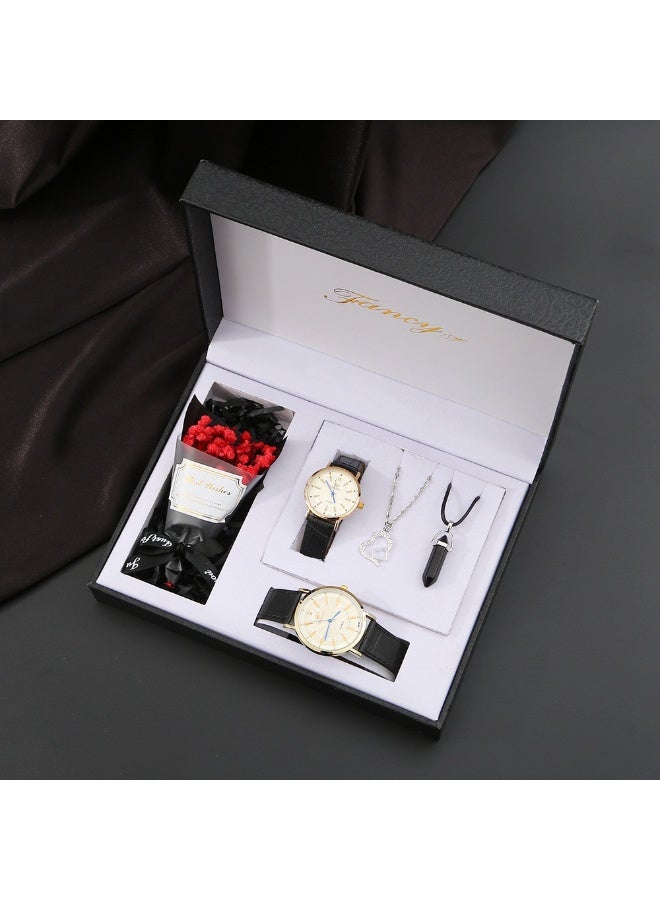 OLUDENIZ Luxury Couple Gift Box Set – His & Hers Watches with Necklace, Pendant & Dried Flower Bouquet – Elegant Romantic Gift for Anniversary, Valentine's Day & Special Occasions - Image 2