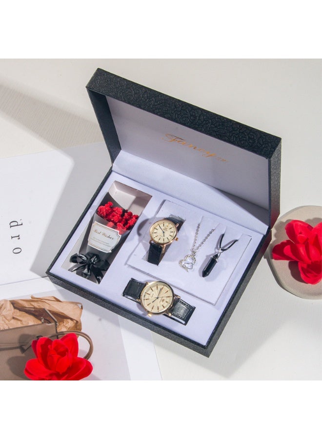 OLUDENIZ Luxury Couple Gift Box Set – His & Hers Watches with Necklace, Pendant & Dried Flower Bouquet – Elegant Romantic Gift for Anniversary, Valentine's Day & Special Occasions - Image 4