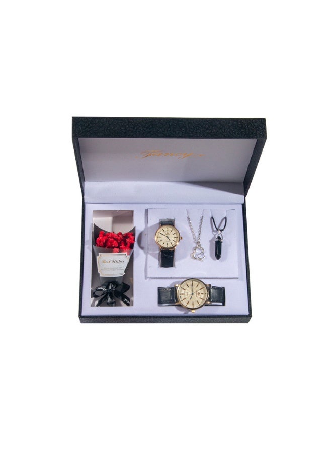 OLUDENIZ Luxury Couple Gift Box Set – His & Hers Watches with Necklace, Pendant & Dried Flower Bouquet – Elegant Romantic Gift for Anniversary, Valentine's Day & Special Occasions - Image 5