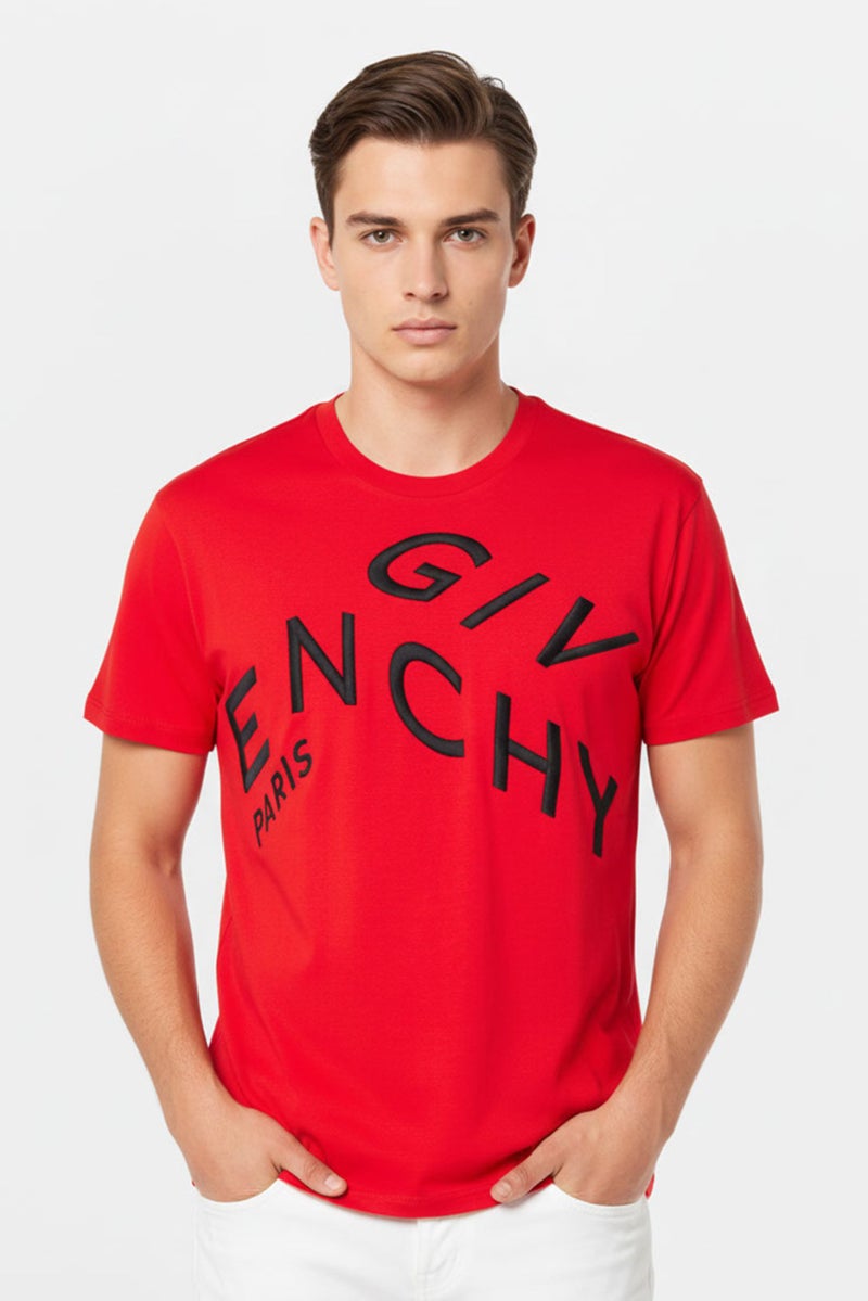 GIVENCHY Men Oversized Crew Neck Short Sleeves Embroidered T-Shirt, Red - Image 4