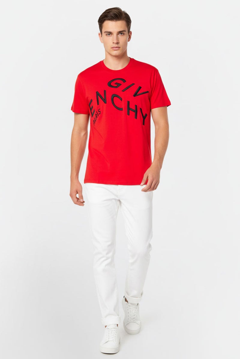 GIVENCHY Men Oversized Crew Neck Short Sleeves Embroidered T-Shirt, Red - Image 1