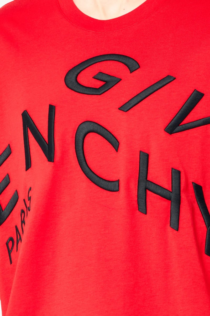 GIVENCHY Men Oversized Crew Neck Short Sleeves Embroidered T-Shirt, Red - Image 5