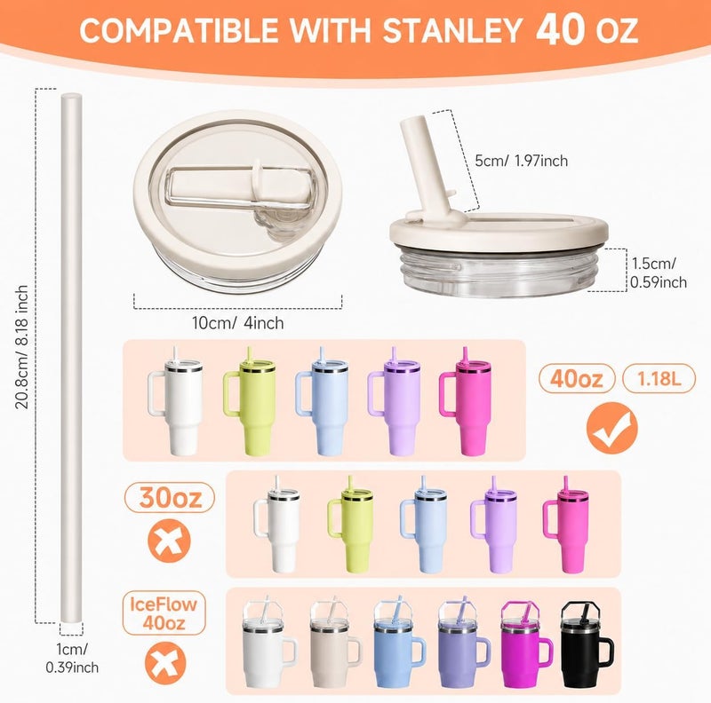 Langthering 2 Pack 40 oz Leak Proof Lid for Stanley Cup, Flip Straw Lid Replacement Tumbler No Spill Cover Top for Stanley Protour Accessories (Cream & Cream) - Image 2