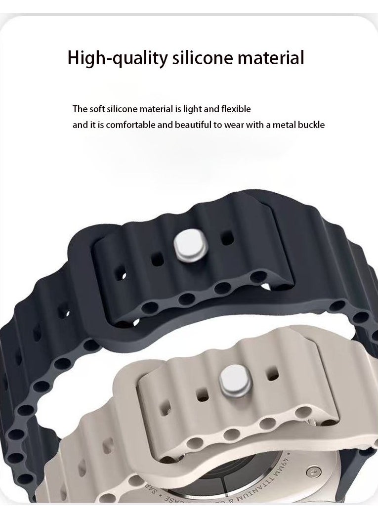 Youque - For Apple Watch Ultra 2 ,Band 38mm 40mm 41mm men and women, the wavy silicone sports wristband is compatible with iWatch Ultra 2/1 Series 10/9/8/7/6/5/4/3/2/1 SE Starlight - Image 1