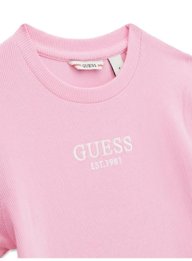 Guess Pinky Flower Kids Rib Short Sleevedress for Women | Best Price UAE