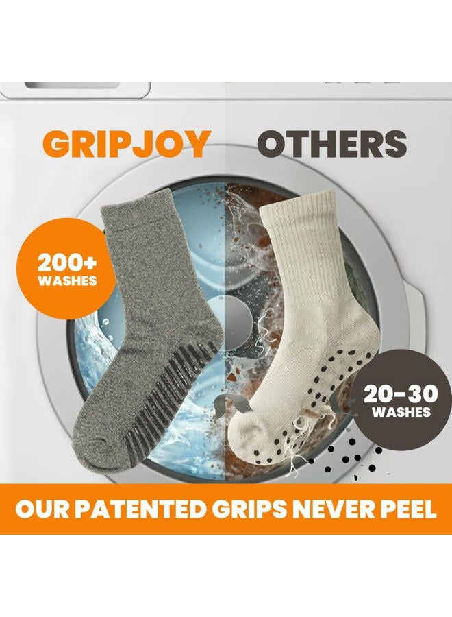 Gripjoy Socks with Grippers for Women - Hospital Socks - Non Slip Socks Womens - Grip Socks for Men - 3 Pairs, All-multi (Navy/Brown/Tan), S-M - Image 3