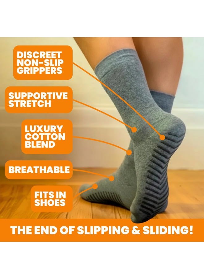 Gripjoy Socks with Grippers for Women - Hospital Socks - Non Slip Socks Womens - Grip Socks for Men - 3 Pairs, All-multi (Navy/Brown/Tan), S-M - Image 2