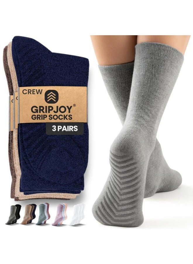 Gripjoy Socks with Grippers for Women - Hospital Socks - Non Slip Socks Womens - Grip Socks for Men - 3 Pairs, All-multi (Navy/Brown/Tan), S-M - Image 1