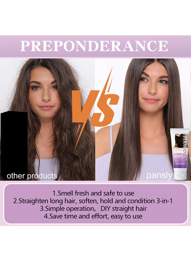 PANSLY - Hair Straightener Cream - Protein Correcting Silk and Gloss Permanent Hair Straightening Cream with Botanical Extracts | Frizz Ease Straight Fixation Styling Cream for All Hair Types, 100g - Image 1