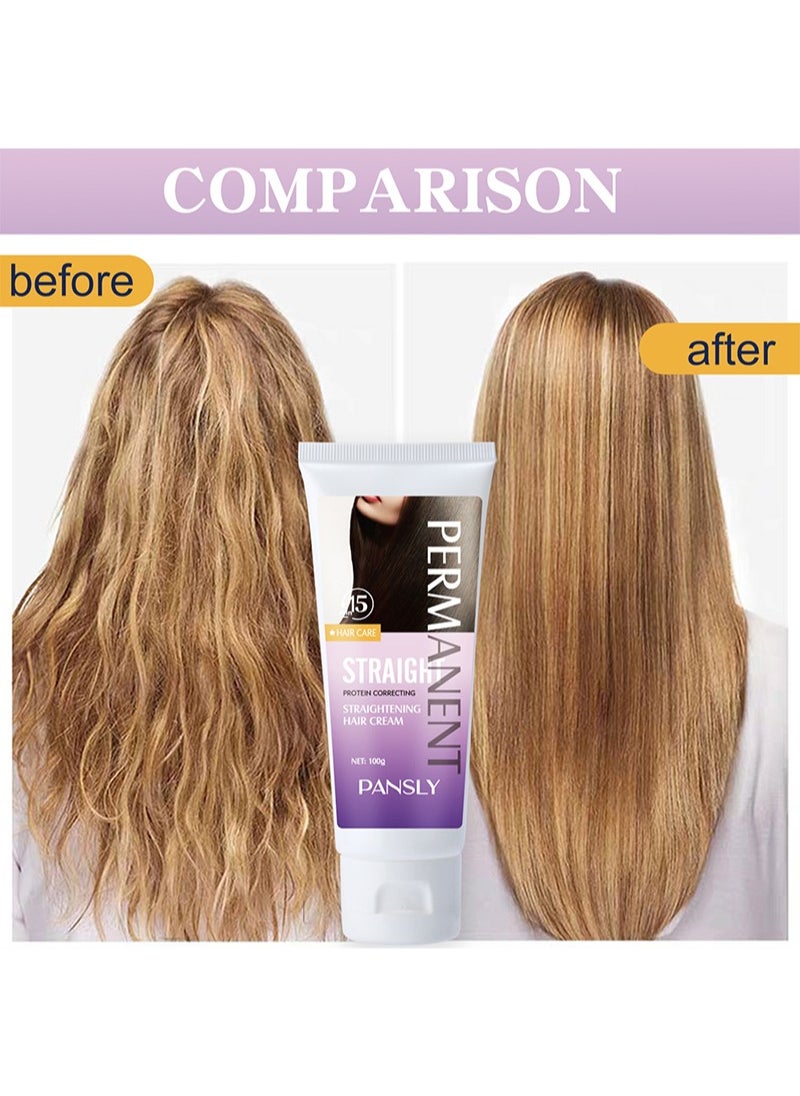 PANSLY - Hair Straightener Cream - Protein Correcting Silk and Gloss Permanent Hair Straightening Cream with Botanical Extracts | Frizz Ease Straight Fixation Styling Cream for All Hair Types, 100g - Image 1