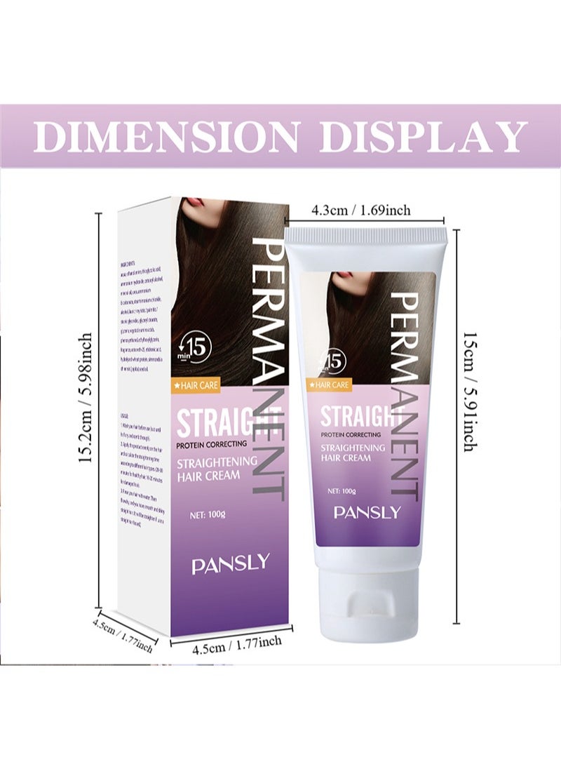 PANSLY - Hair Straightener Cream - Protein Correcting Silk and Gloss Permanent Hair Straightening Cream with Botanical Extracts | Frizz Ease Straight Fixation Styling Cream for All Hair Types, 100g - Image 1
