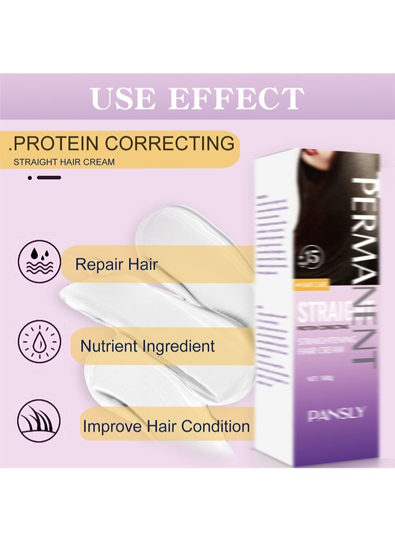 PANSLY - Hair Straightener Cream - Protein Correcting Silk and Gloss Permanent Hair Straightening Cream with Botanical Extracts | Frizz Ease Straight Fixation Styling Cream for All Hair Types, 100g - Image 1