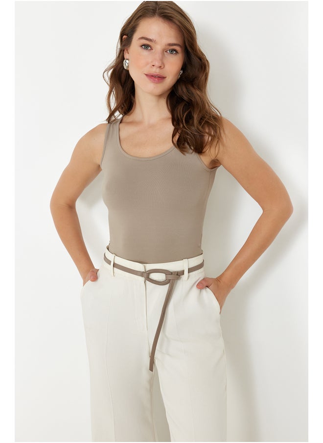 trendyol - Mink Polyamide Pool Neck Fitted Super Flexible Knitted Undershirt TWOSS24AL00065 - Image 1