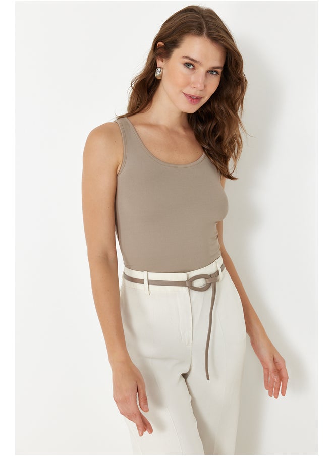 trendyol - Mink Polyamide Pool Neck Fitted Super Flexible Knitted Undershirt TWOSS24AL00065 - Image 1