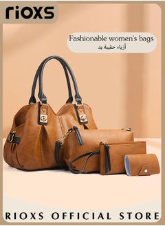 RIOXS 4 pcs Women Fashion Bags Large Capacity Satchel Purses and Handbags for Women Vintage Printing Shoulder Tote Bags and Wallets  - Image 2