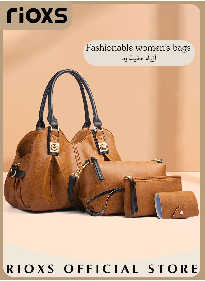 RIOXS 4 pcs Women Fashion Bags Large Capacity Satchel Purses and Handbags for Women Vintage Printing Shoulder Tote Bags and Wallets  - Image 2
