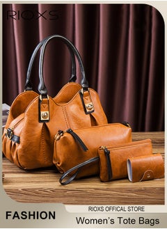 RIOXS 4 pcs Women Fashion Bags Large Capacity Satchel Purses and Handbags for Women Vintage Printing Shoulder Tote Bags and Wallets  - Image 1
