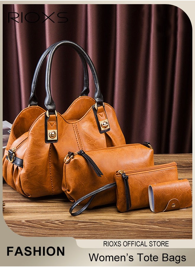 RIOXS 4 pcs Women Fashion Bags Large Capacity Satchel Purses and Handbags for Women Vintage Printing Shoulder Tote Bags and Wallets  - Image 1