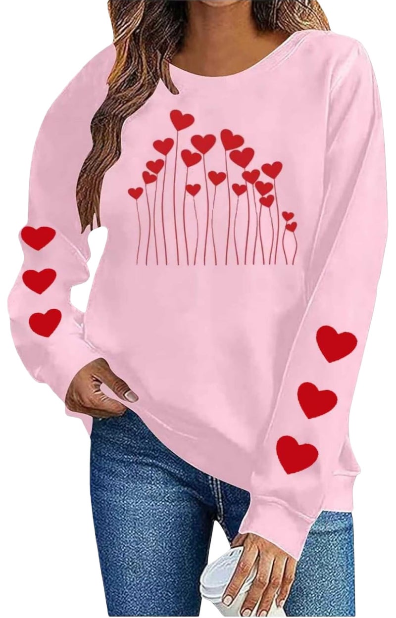 Huovud Valentines Sweatshirt Women Funny Love Heart Graphic Valentines Shirt Casual Valentines Long Sleeve Pullover Top (Pink-3, XL) - Image 1