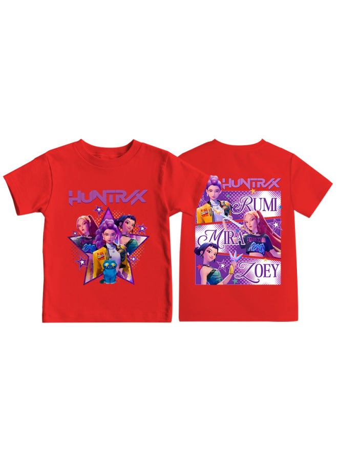 Best-seller Kpop Anime Cartoon Print Round Neck Short-sleeve T-shirt Casual Loose Children's Top