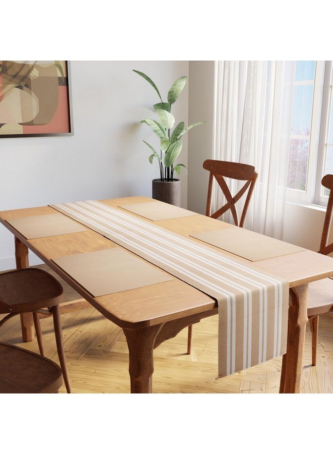 Encasa XO Table Runner And Placemats Set 4 | Fine Ribbed Cotton | Franca Beige | 1 Table Runner Size 32X150 Cm & Each Table Mat Size 48X32 Cm, Medium - Image 2