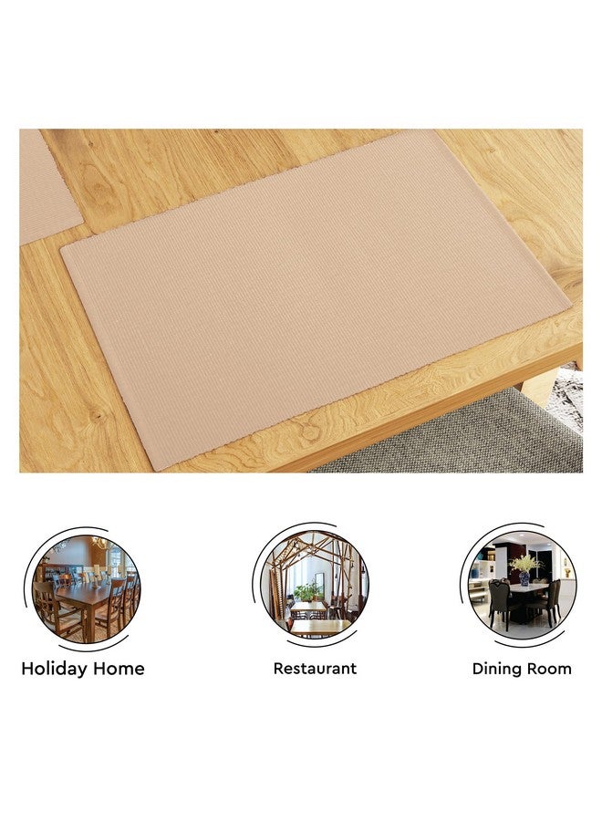 Encasa XO Table Runner And Placemats Set 4 | Fine Ribbed Cotton | Franca Beige | 1 Table Runner Size 32X150 Cm & Each Table Mat Size 48X32 Cm, Medium - Image 4