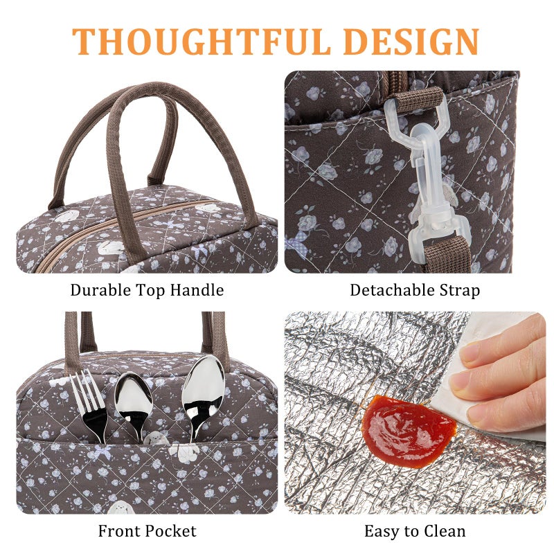 MEXS Lunch Bag for Women Reusable Lunch Box Quilted Puffer Large Capacity Insulated Cooler Tote Bags Work Travel Picnic - Image 5