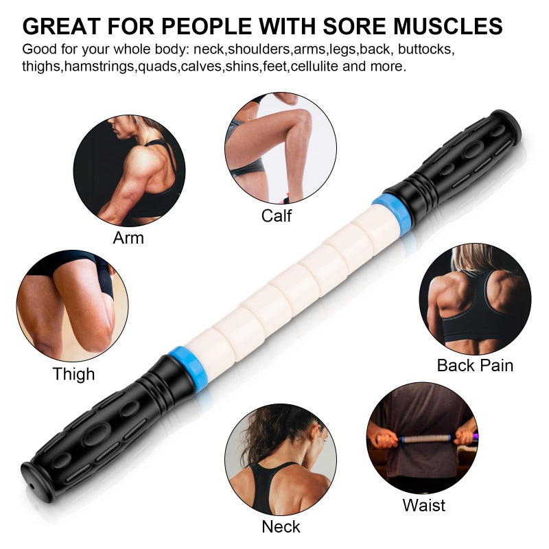 iGreely Portable Massage Roller Stick The Ultimate Muscle Roller 17 Inches Recommended by Physical Therapists Promotes Recovery Fast Relief for Cramps Soreness Tight Muscles-White - Image 4