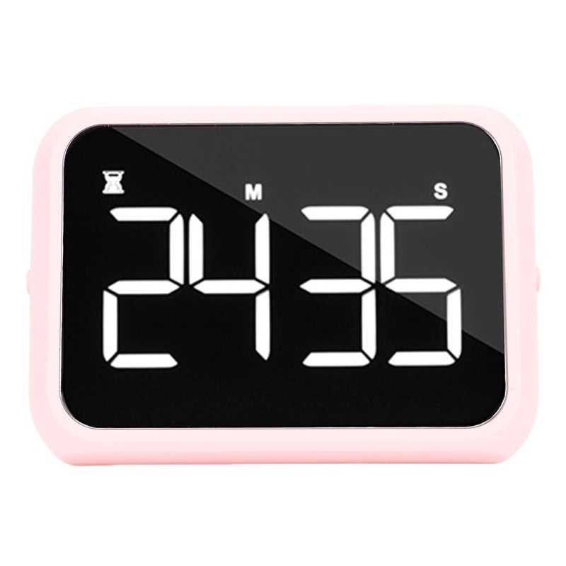 Digital Timer: Pink LED Screen With Adjustable Brightness & Volume - Mirror Design Magnetic Timer for Kitchen, Study, Fitness Activities - Image 2