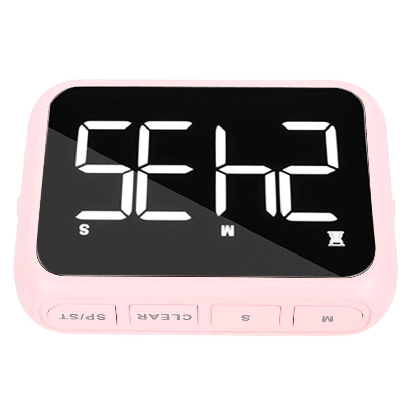 Digital Timer: Pink LED Screen With Adjustable Brightness & Volume - Mirror Design Magnetic Timer for Kitchen, Study, Fitness Activities - Image 4