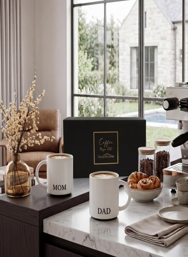 COLLECTIVE HOME مجموعة أكواب كوليكتيف هوم - طقم أكواب للأم والأب، عبوة من قطعتين، هدية للوالدين في ذكرى زواجهم أو عيد الميلاد، زوج من أكواب القهوة الخزفية (أب/أم) - Image 3