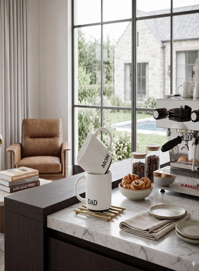 COLLECTIVE HOME مجموعة أكواب كوليكتيف هوم - طقم أكواب للأم والأب، عبوة من قطعتين، هدية للوالدين في ذكرى زواجهم أو عيد الميلاد، زوج من أكواب القهوة الخزفية (أب/أم) - Image 2