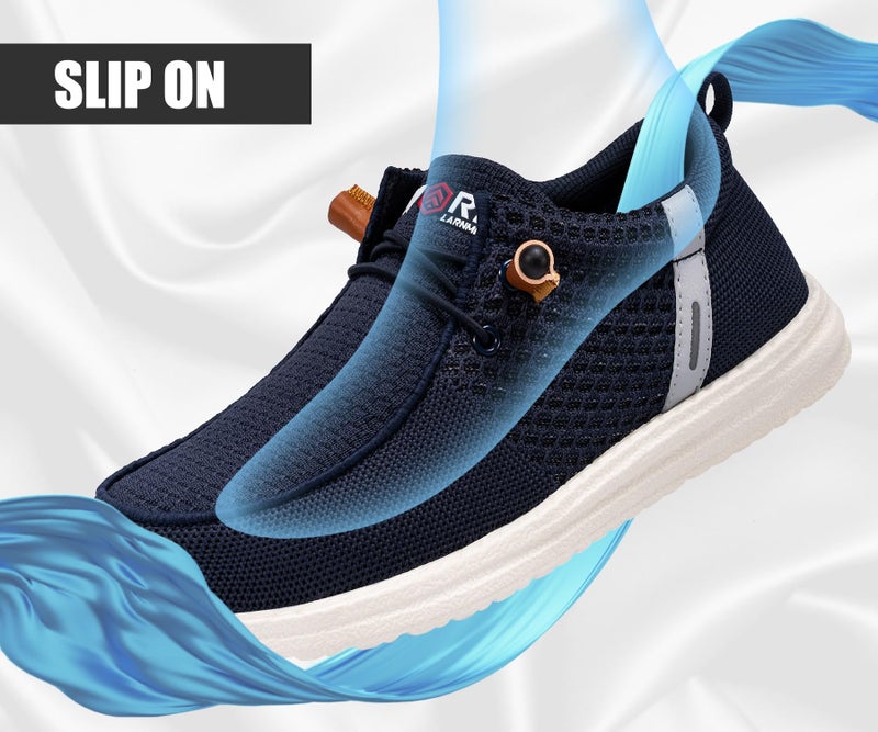 LARNMERN Slip On Steel Toe Shoes Men Lightweight Comfortable Lounging Walking Sneakers Safety Work Steel Toe Loafers (14 Men, Navy Blue) - Image 4