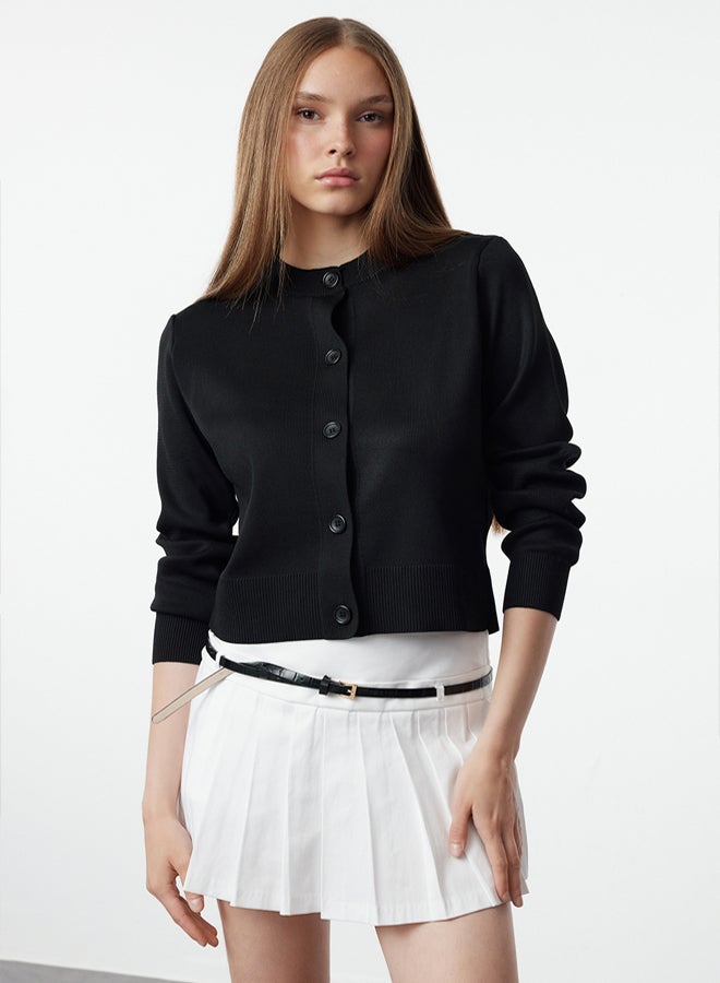 trendyol Crew Neck Black Knitwear Cardigan - Jacket Look - Image 1