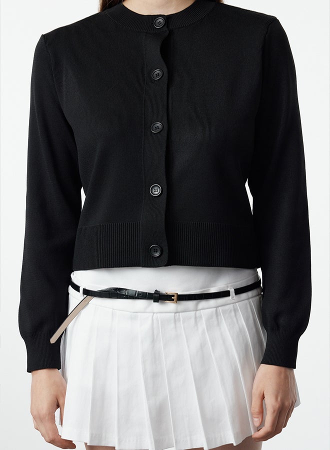 trendyol Crew Neck Black Knitwear Cardigan - Jacket Look - Image 4