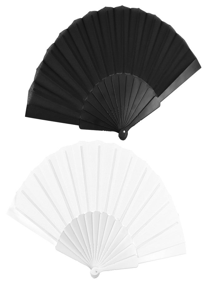 SQUISHCO 2Pcs Hand Fan Manual, Chinese Fan for Hand, Paper Fans for Decoration, Hand Fan Foldable with Butterfly and Cherry Blossom Designs (2pcs (black+white)) - Image 1