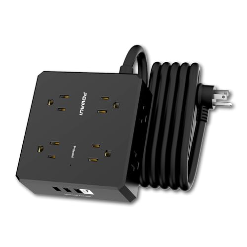POWRUI Surge Protector Power Strip - 10 Ft Flat Plug Extension Cord with 8 Widely Outlets and 4 USB Ports(1 USB C), 3 Side Outlet Extender for Home Office, Black, ETL Listed - Image 1