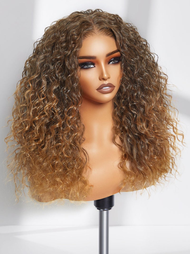 GORGIUS Ombre Brown Curly Lace Front Wig Glueless Pre Cut Middle Parted Closure Wig Dark Brown Mix Blonde Highlight Synthetic Wig Upgraded with Premium HumanHairLike Fiber 20 Inch Color 227 - Image 2