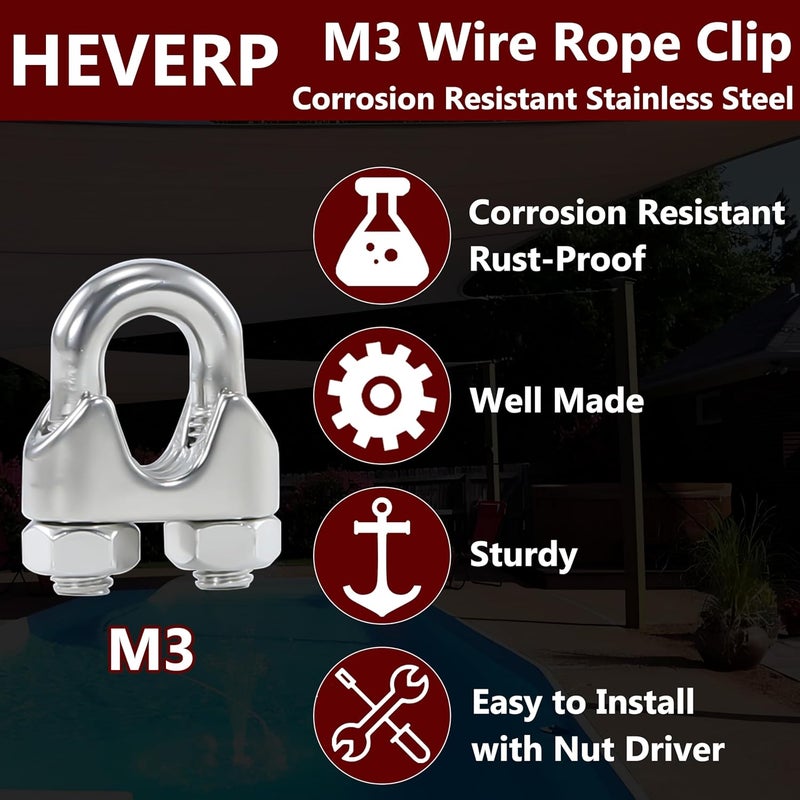 HEVERP 20 قطعة 1/8 بوصة مشبك كابل سلكي من الفولاذ المقاوم للصدأ M3 - Image 3