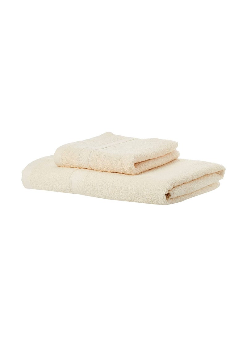 Princes Terry 100% Cotton 2pcs Towel Set Super Quick Dry Highly Absorbent Dobby Border Ring Spun Cotton 1pc Bath Towel 70 x 140 cm and 1pc Hand Towel 50 x 90 cm 480 GSM Color Cream  - Image 1