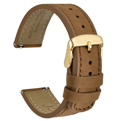 WOCCI 22mm Retro Leather Watch Band for Men and Women Quick Release Replacement Strap with Golden Buckle Light Brown - Image 1