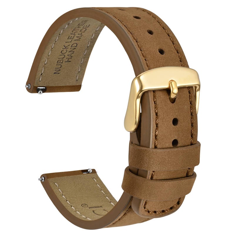 WOCCI 22mm Retro Leather Watch Band for Men and Women Quick Release Replacement Strap with Golden Buckle Light Brown - Image 2