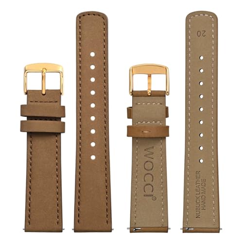 WOCCI 22mm Retro Leather Watch Band for Men and Women Quick Release Replacement Strap with Golden Buckle Light Brown - Image 3
