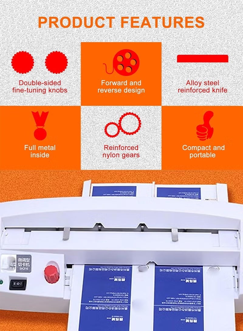 WALALLA Heavy Duty Electric Business Card Cutter Machine - 90x54mm Precision Cutter for 300gsm Cardstock, 9-in-1 Cut with Micro-Adjustment (Desktop Portable Design for Print Shops & Advertising Studios) - Image 2