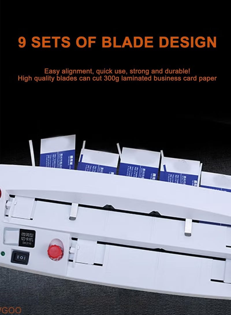 WALALLA Heavy Duty Electric Business Card Cutter Machine - 90x54mm Precision Cutter for 300gsm Cardstock, 9-in-1 Cut with Micro-Adjustment (Desktop Portable Design for Print Shops & Advertising Studios) - Image 3